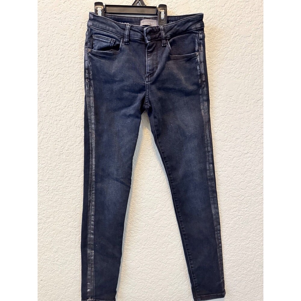 DL 1961 Kids Girl's Chloe Skinny Stretch Jeans Pants Size 12 GREY CHROME - Picture 1 of 13